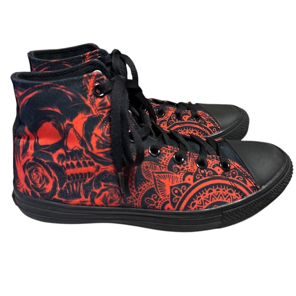 RAAD Red Skull Mandala High Top Sneakers Shoes,M7.5/W9,Urban Skate Grunge Street